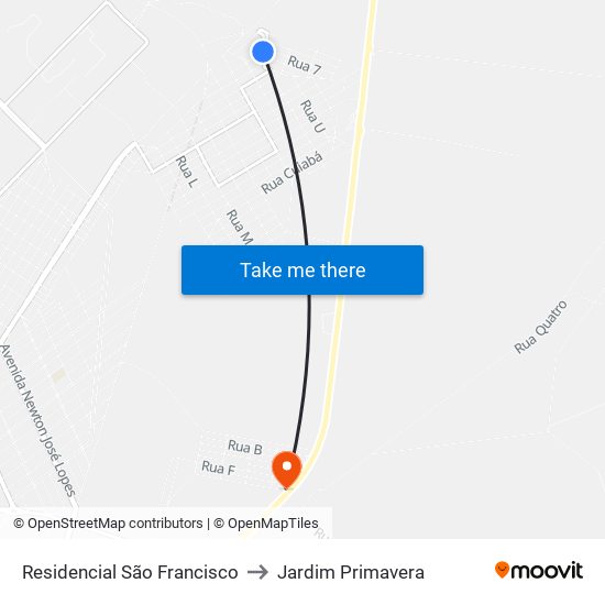 Residencial São Francisco to Jardim Primavera map