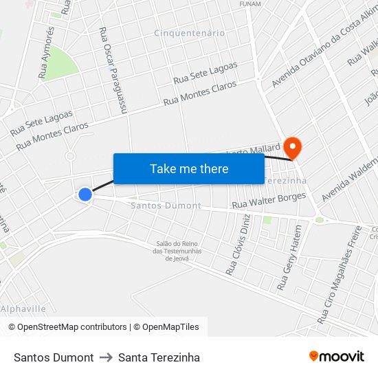 Santos Dumont to Santa Terezinha map