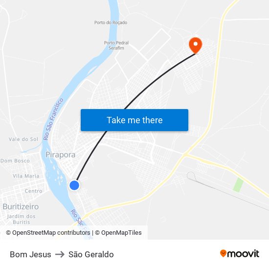 Bom Jesus to São Geraldo map