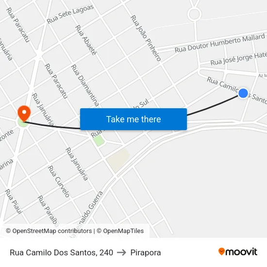 Rua Camilo Dos Santos, 240 to Pirapora map