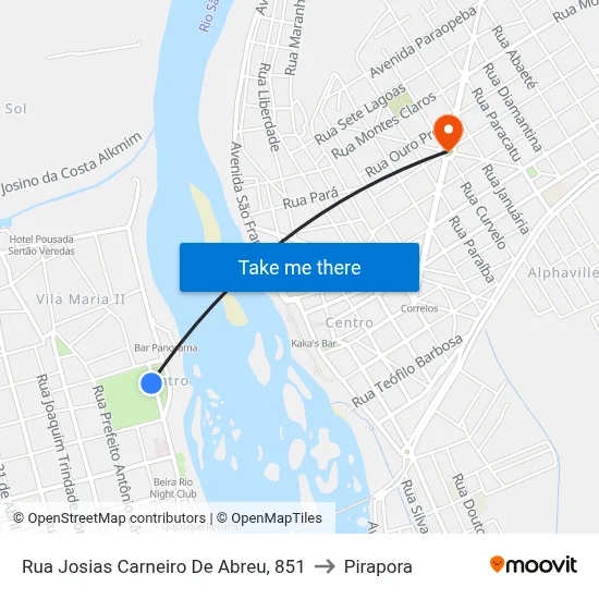 Rua Josias Carneiro De Abreu, 851 to Pirapora map