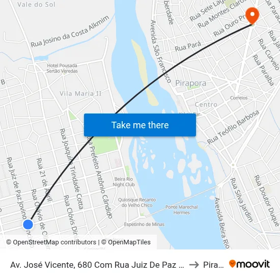 Av. José Vicente, 680 Com Rua Juiz De Paz Jovino Francisco Braga to Pirapora map