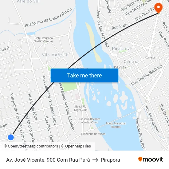 Av. José Vicente, 900 Com Rua Pará to Pirapora map