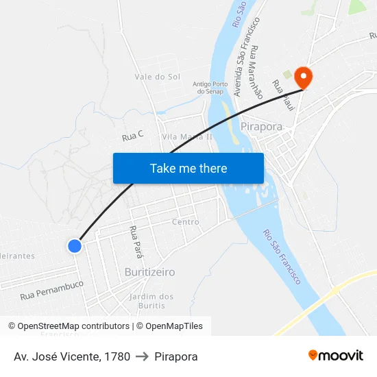 Av. José Vicente, 1780 to Pirapora map