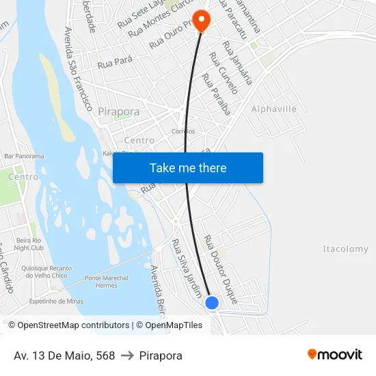 Av. 13 De Maio, 568 to Pirapora map