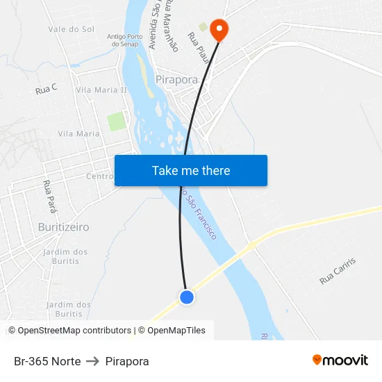 Br-365 Norte to Pirapora map