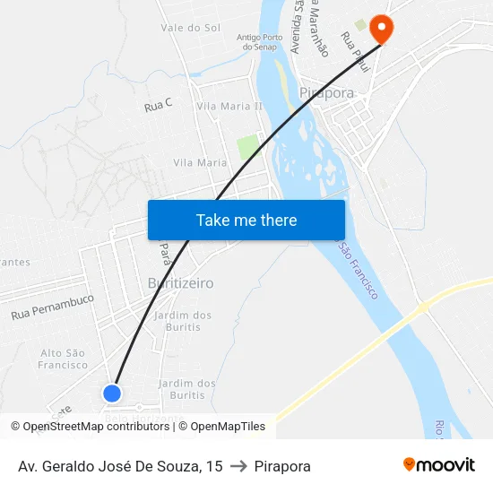 Av. Geraldo José De Souza, 15 to Pirapora map