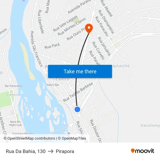 Rua Da Bahia, 130 to Pirapora map