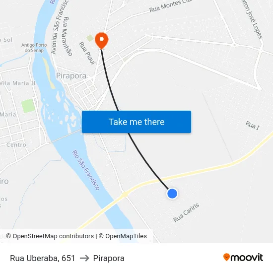 Rua Uberaba, 651 to Pirapora map