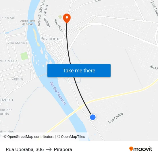 Rua Uberaba, 306 to Pirapora map