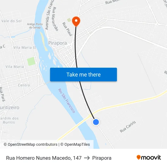 Rua Homero Nunes Macedo, 147 to Pirapora map