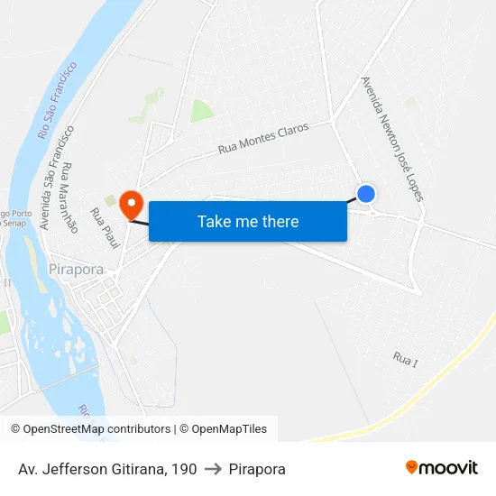 Av. Jefferson Gitirana, 190 to Pirapora map
