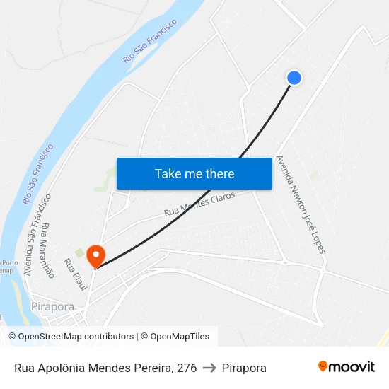 Rua Apolônia Mendes Pereira, 276 to Pirapora map
