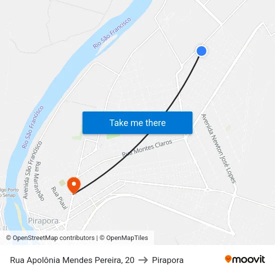 Rua Apolônia Mendes Pereira, 20 to Pirapora map