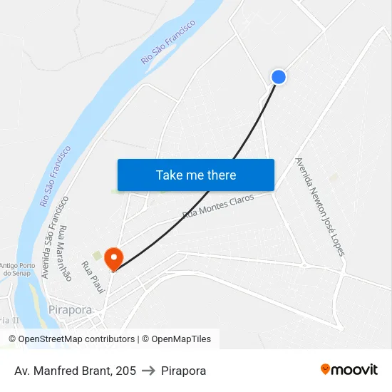 Av. Manfred Brant, 205 to Pirapora map