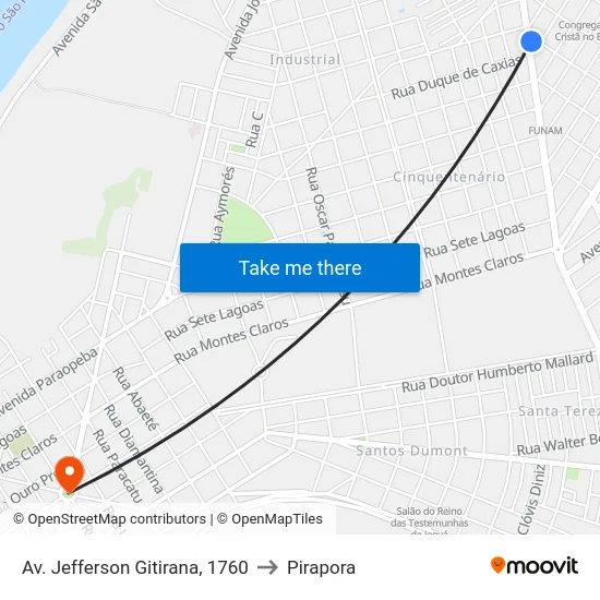 Av. Jefferson Gitirana, 1760 to Pirapora map