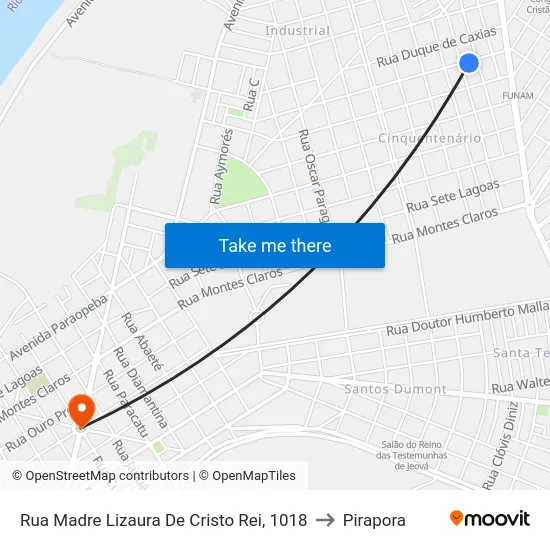Rua Madre Lizaura De Cristo Rei, 1018 to Pirapora map
