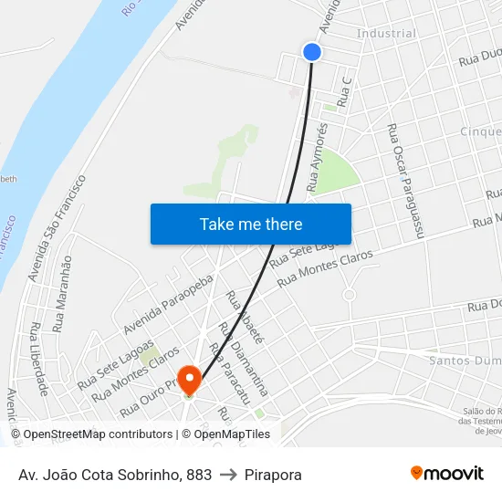 Av. João Cota Sobrinho, 883 to Pirapora map