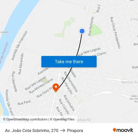 Av. João Cota Sobrinho, 270 to Pirapora map