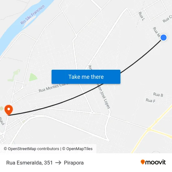 Rua Esmeralda, 351 to Pirapora map