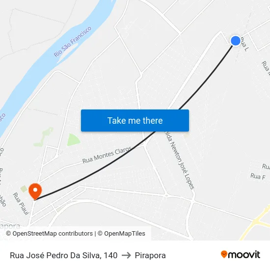 Rua José Pedro Da Silva, 140 to Pirapora map