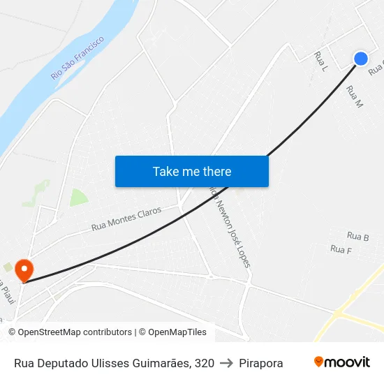 Rua Deputado Ulisses Guimarães, 320 to Pirapora map