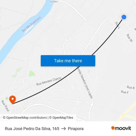 Rua José Pedro Da Silva, 165 to Pirapora map