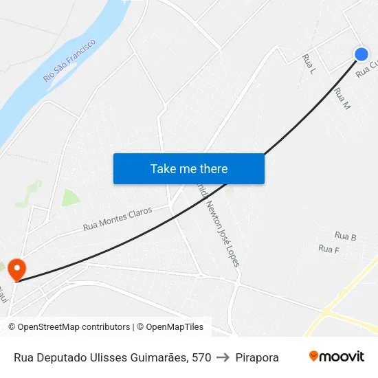 Rua Deputado Ulisses Guimarães, 570 to Pirapora map