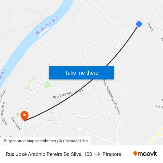 Rua José Antônio Pereira Da Silva, 100 to Pirapora map