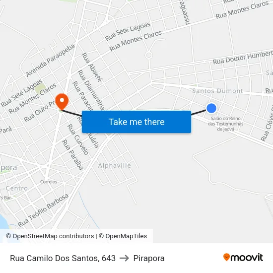 Rua Camilo Dos Santos, 643 to Pirapora map
