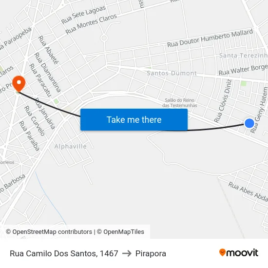 Rua Camilo Dos Santos, 1467 to Pirapora map