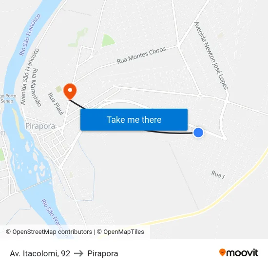 Av. Itacolomi, 92 to Pirapora map