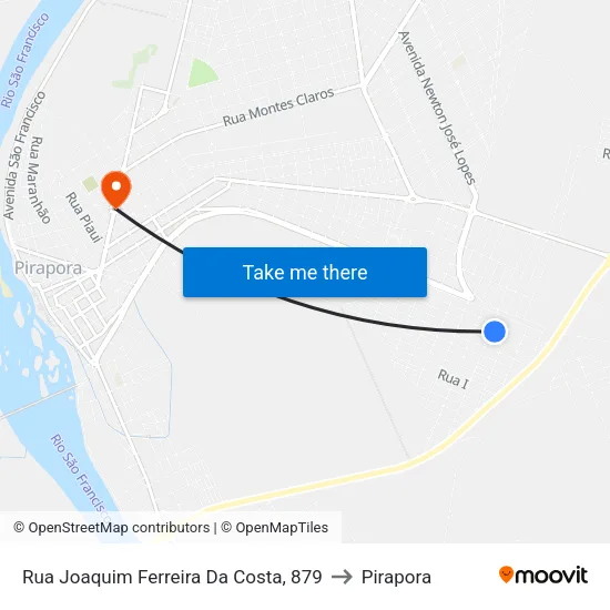 Rua Joaquim Ferreira Da Costa, 879 to Pirapora map
