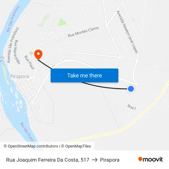 Rua Joaquim Ferreira Da Costa, 517 to Pirapora map