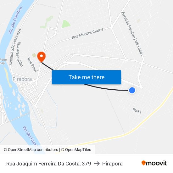 Rua Joaquim Ferreira Da Costa, 379 to Pirapora map