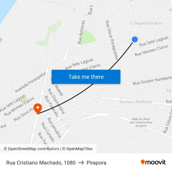Rua Cristiano Machado, 1080 to Pirapora map