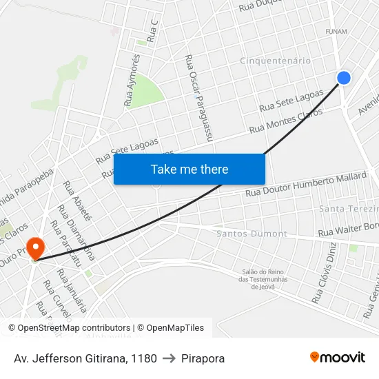 Av. Jefferson Gitirana, 1180 to Pirapora map