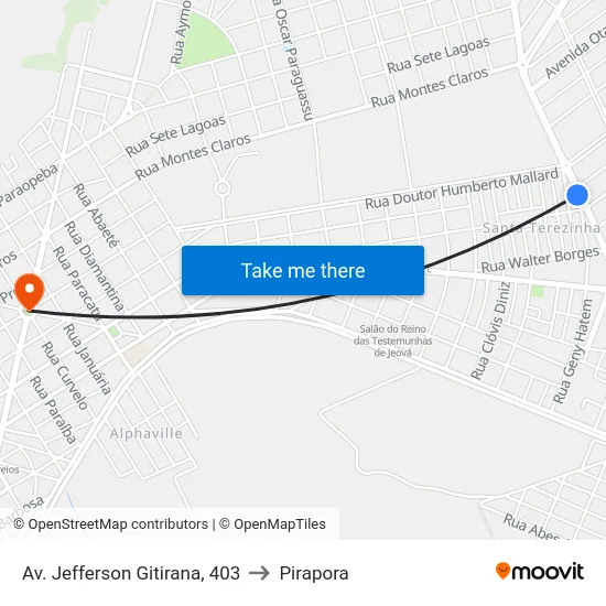 Av. Jefferson Gitirana, 403 to Pirapora map