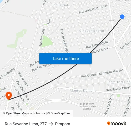 Rua Severino Lima, 277 to Pirapora map