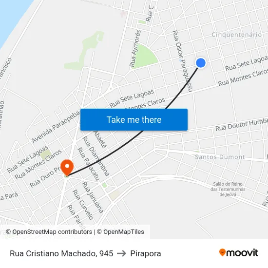 Rua Cristiano Machado, 945 to Pirapora map