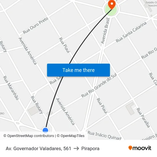 Av. Governador Valadares, 561 to Pirapora map