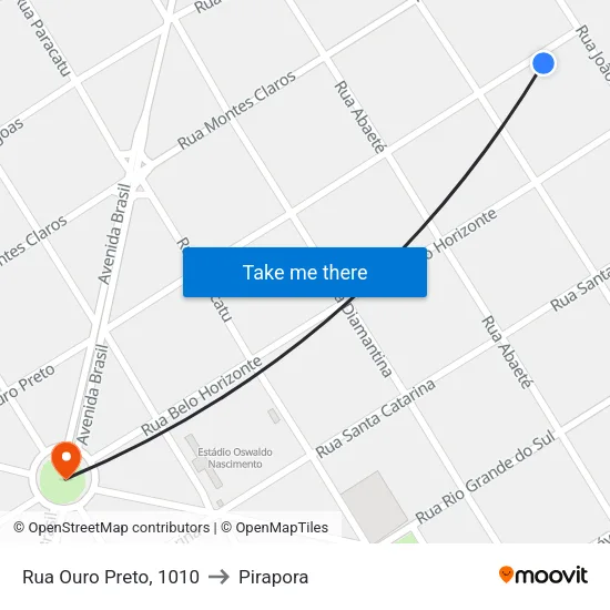 Rua Ouro Preto, 1010 to Pirapora map