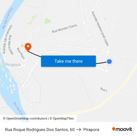 Rua Roque Rodrigues Dos Santos, 60 to Pirapora map