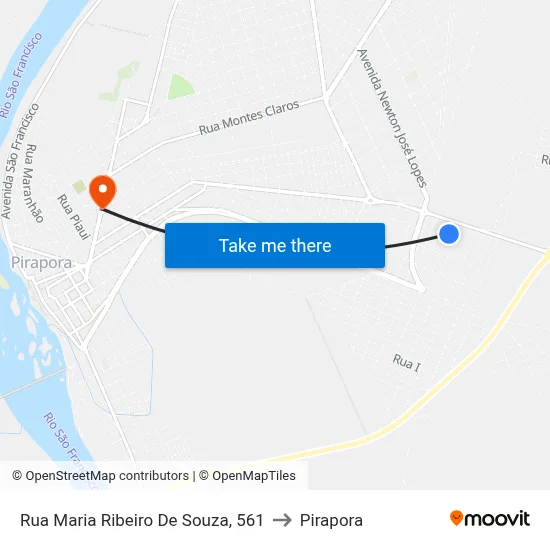 Rua Maria Ribeiro De Souza, 561 to Pirapora map