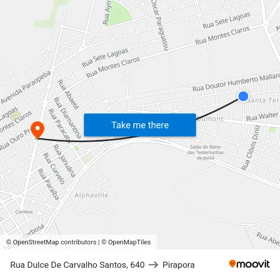 Rua Dulce De Carvalho Santos, 640 to Pirapora map