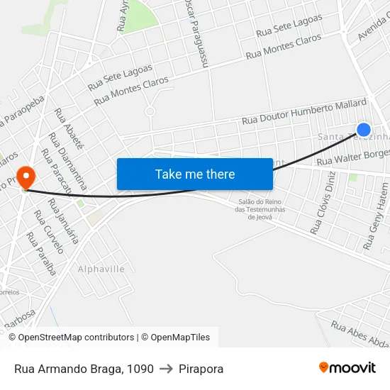 Rua Armando Braga, 1090 to Pirapora map