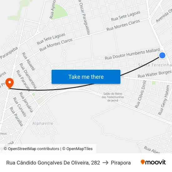 Rua Cândido Gonçalves De Oliveira, 282 to Pirapora map