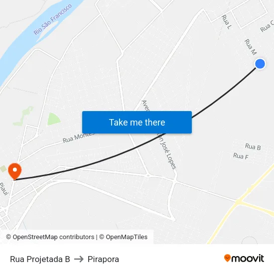Rua Projetada B to Pirapora map