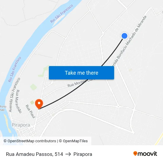Rua Amadeu Passos, 514 to Pirapora map