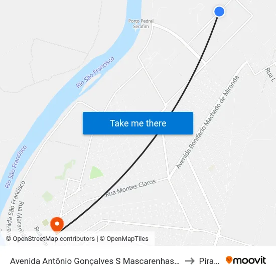 Avenida Antônio Gonçalves S Mascarenhas | Cia Santo Antônio to Pirapora map